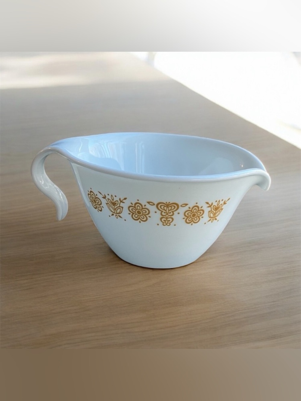 Vintage 1970s Corelle Creamer Butterfly Gold Hook Handle Mid-Century Modern